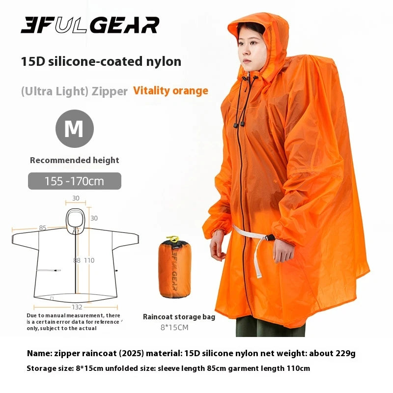 3F UL GEAR Hiking Raincoat Zipper 210T/15D Women/Men Waterproof Ultralight Outdoor Camping Travel Hooded Rain Coat Poncho Jacket