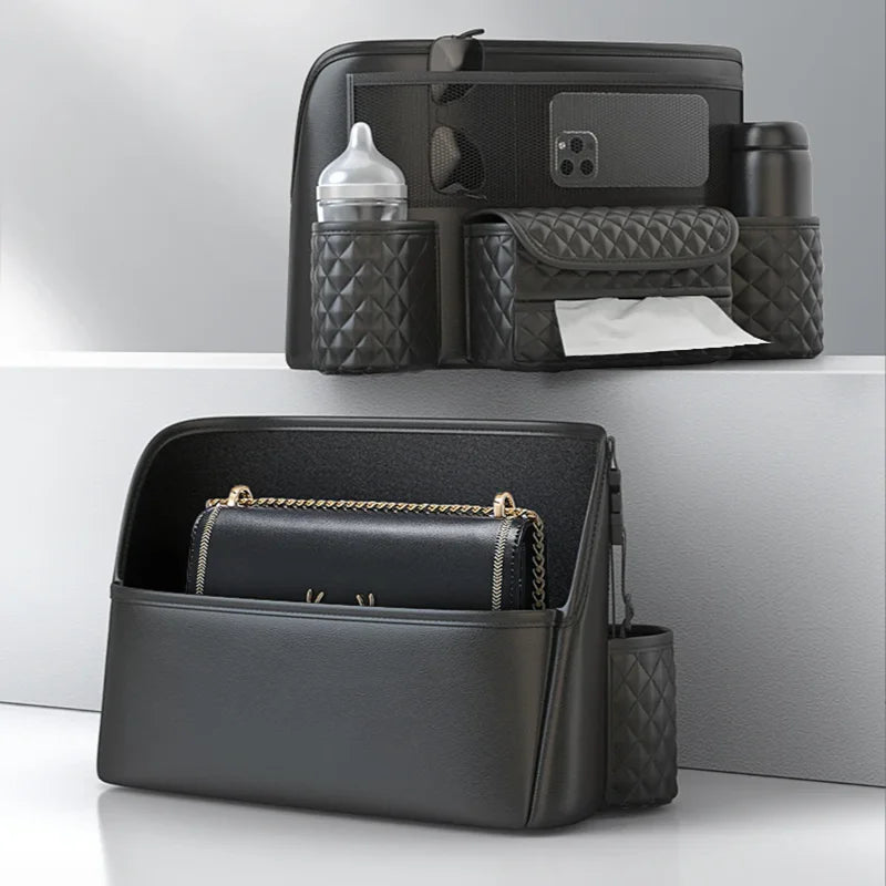 Leather Car Seat Middle Storage Bag Universal Auto Hanging Handbag Holder Between Seat Tissue Water Cup Pockets Stowing Tidying