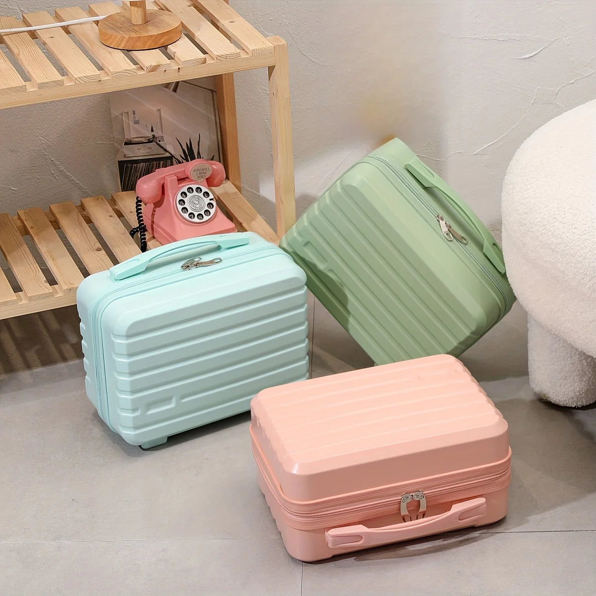 Chic 14-Inch Mini Suitcase Cosmetic Bag - Lightweight, with Zip Closure & Fixed Shoulder Strap - Perfect for Travel, Students