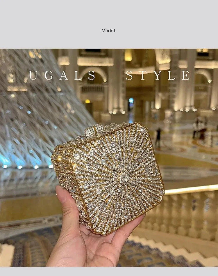 Crystal Rhinestones Diamond Evening Bag Glitter Mini Box Luxury Designer Fashion Clutch Purse For Wedding Party Women Handbag