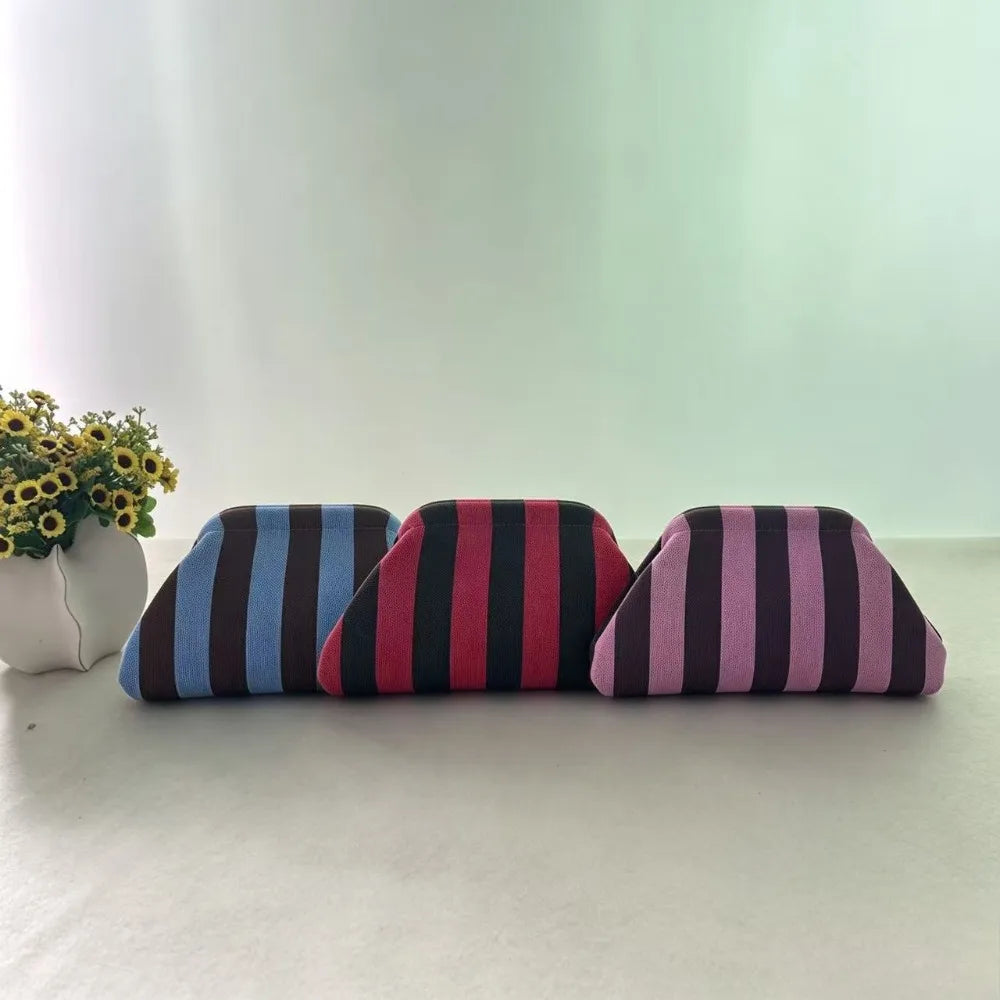 New bright-colored knit bag, thin striped fly-knit cloud, versatile elegant portable makeup bag, large-capacity handbag
