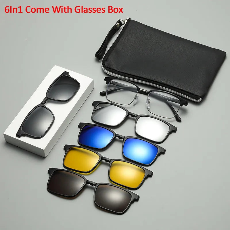 TR90 Polarized Anti Light Glasses Women Men 6 in 1 Sets Magnet Sunshade Clip On Eyeglasses UV400 High Quality Anti-Glare