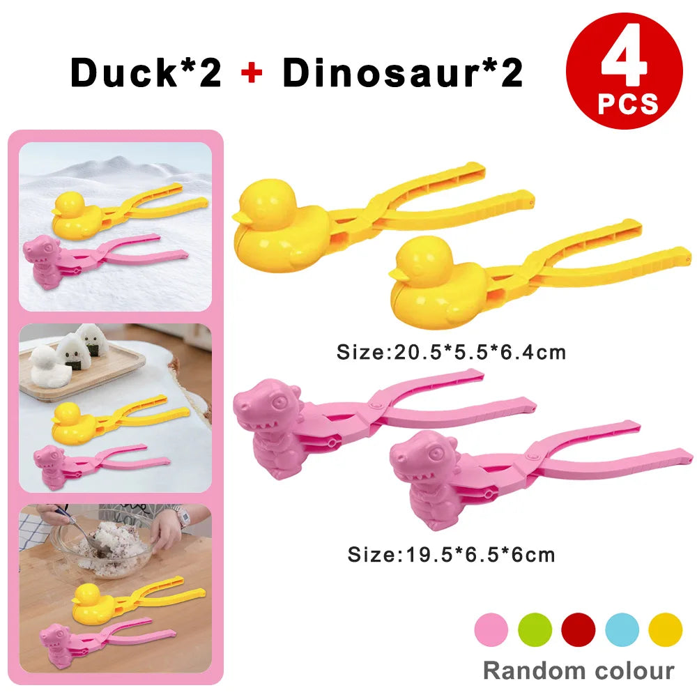 4pcs Cute Bear Duck Snowball Clip Snow Clay Ball Maker Creative Snowballs Mold Snow Shovel for Kids Outdoor Sports Snow Toys