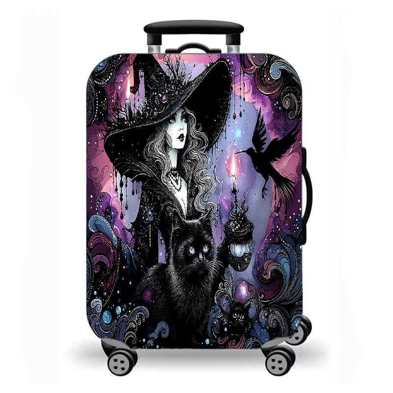 Luggage Cover, Halloween Pumpkin Witch Castle Print Stretch Suitcase Protector, Washable Anti-Scratch Travel Baggage Cover