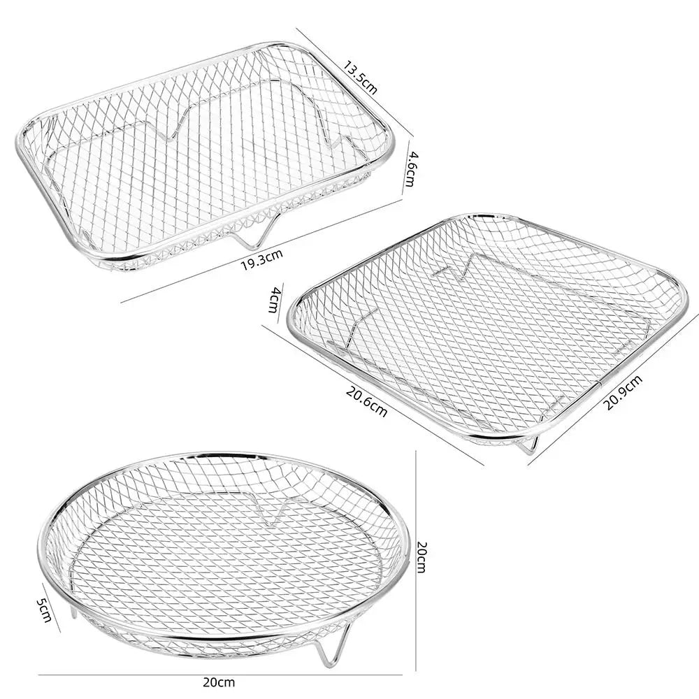 1Pc Air Fryer Rack Stackable Grilling Rack Stainless Steel Grill Basket Non-Stick Airfryer Tray Wire Rack Basket Kitchen Gadgets