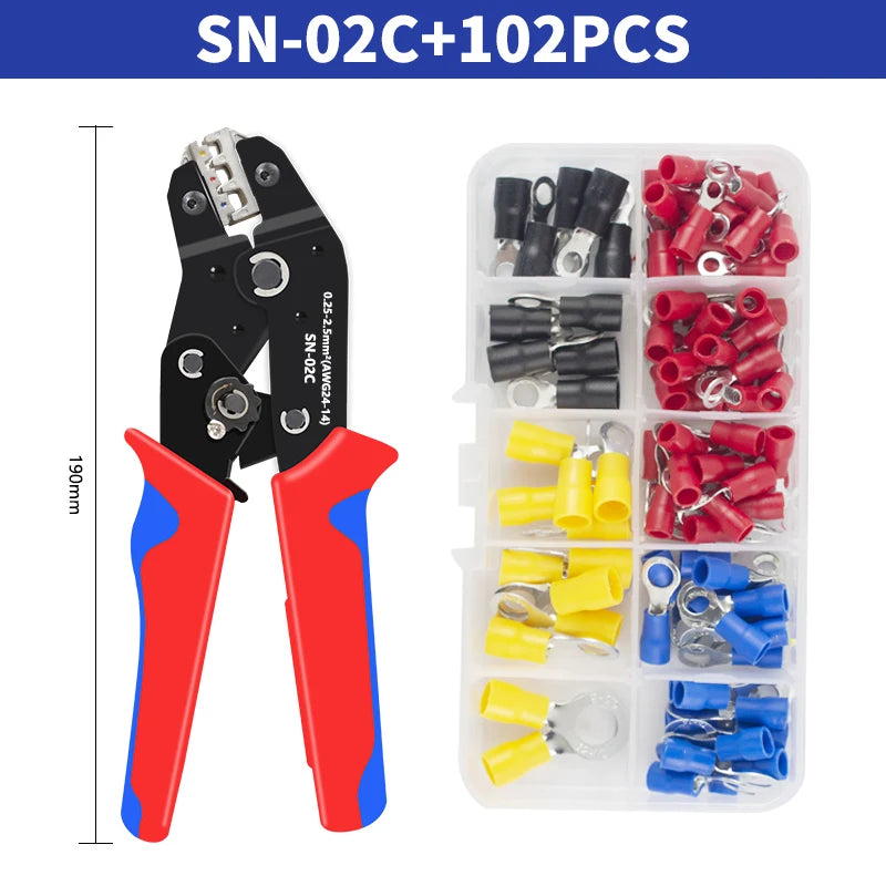 Hand Crimping Tool 0.25-2.5mm² Adjustable Ratchat Crimper Plier 280pcs Cable Lugs Assortment Kit Insulated Wire Crimp Set SN-02C