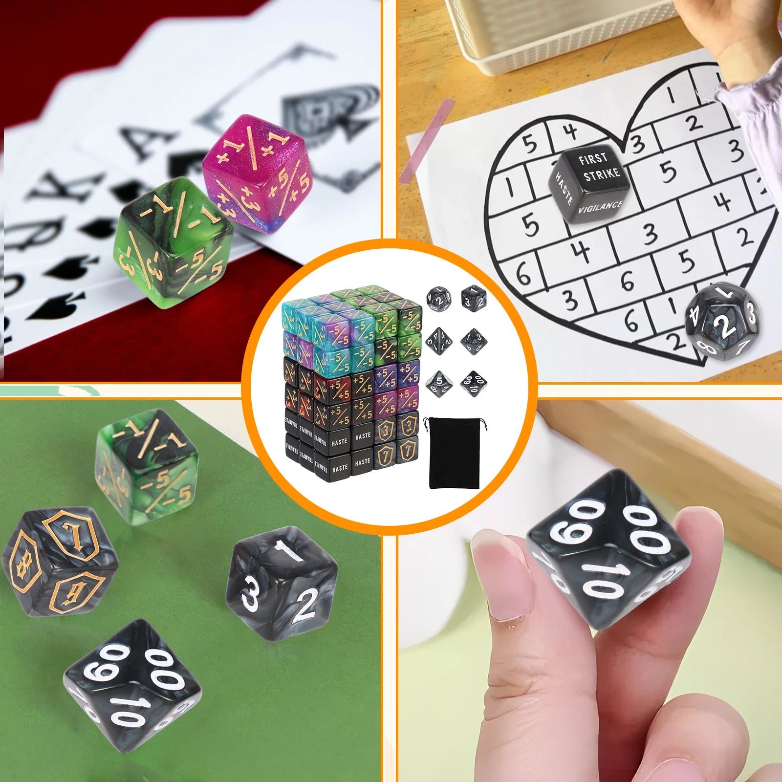 99/53Pcs Counter Dice Set Acrylic Plus and Minus Dice Set Keyword Counter Decora Portable Card Games Prop for Home Family Party