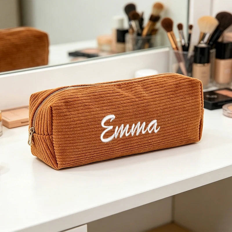 Customised Embroidery/Standard Style 2 Options, Corduroy Cartoon Shark Design Pencil Case, Storage Bag, Back-to-School Season!
