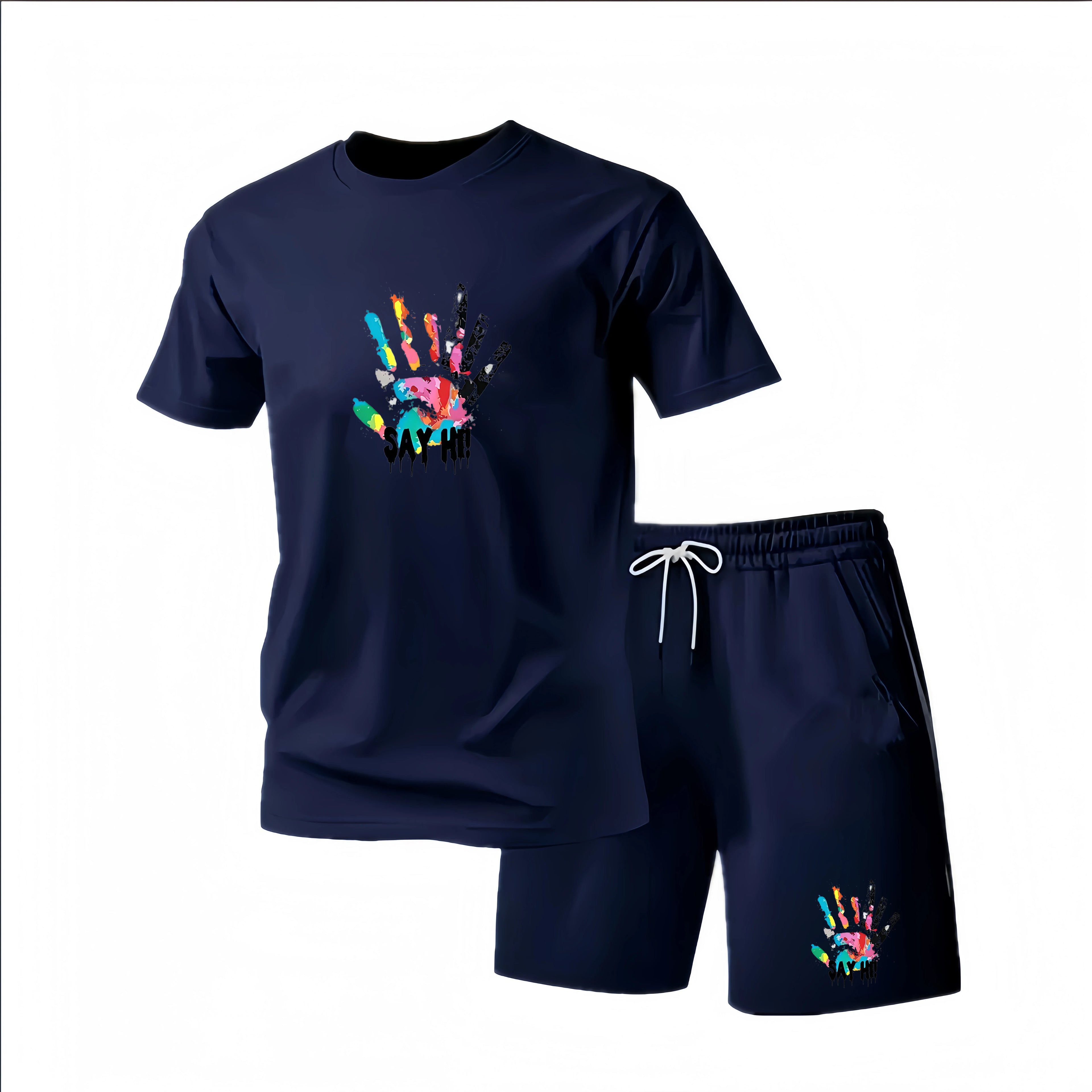Men's Summer Fitness Sportswear Set Short-Sleeved T-Shirt & Shorts Two-Piece Breathable Quick-Drying Casual Sportswear