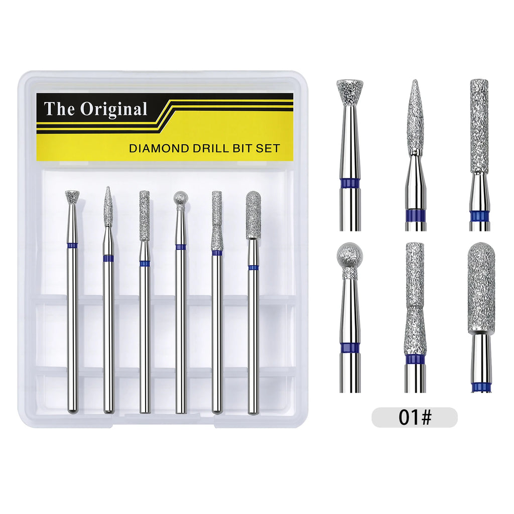 6pcs/set Nail Dill Bits Diamond Milling Cutter for Manicure 3/32" Burr Electric Cuticle Clean Nail File Cuticle Remover Tool