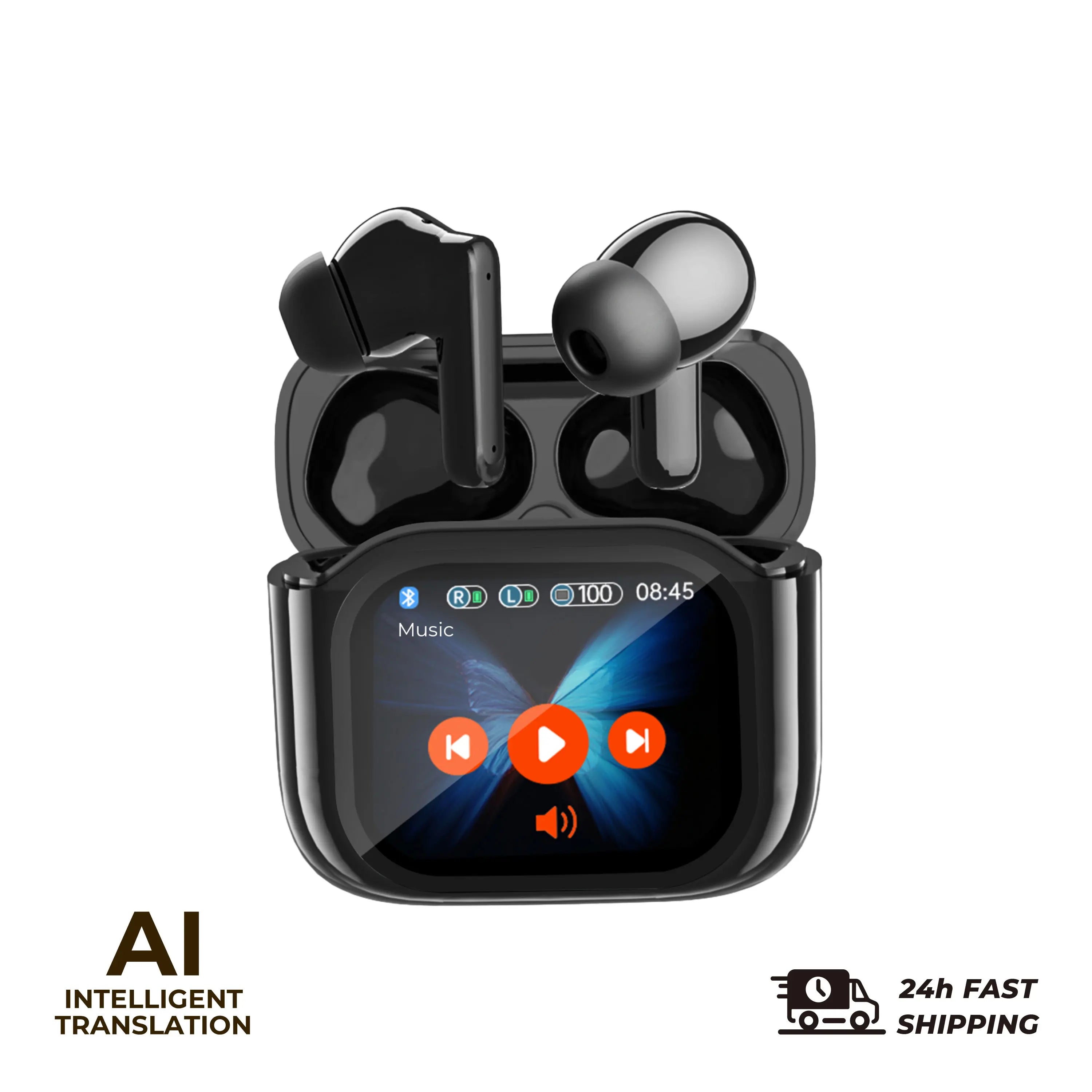 2PCS Touch Screen Translation Headphones 144 Languages Two-Way Real Time Translator Headsets Travel Business Bluetooth Earbuds