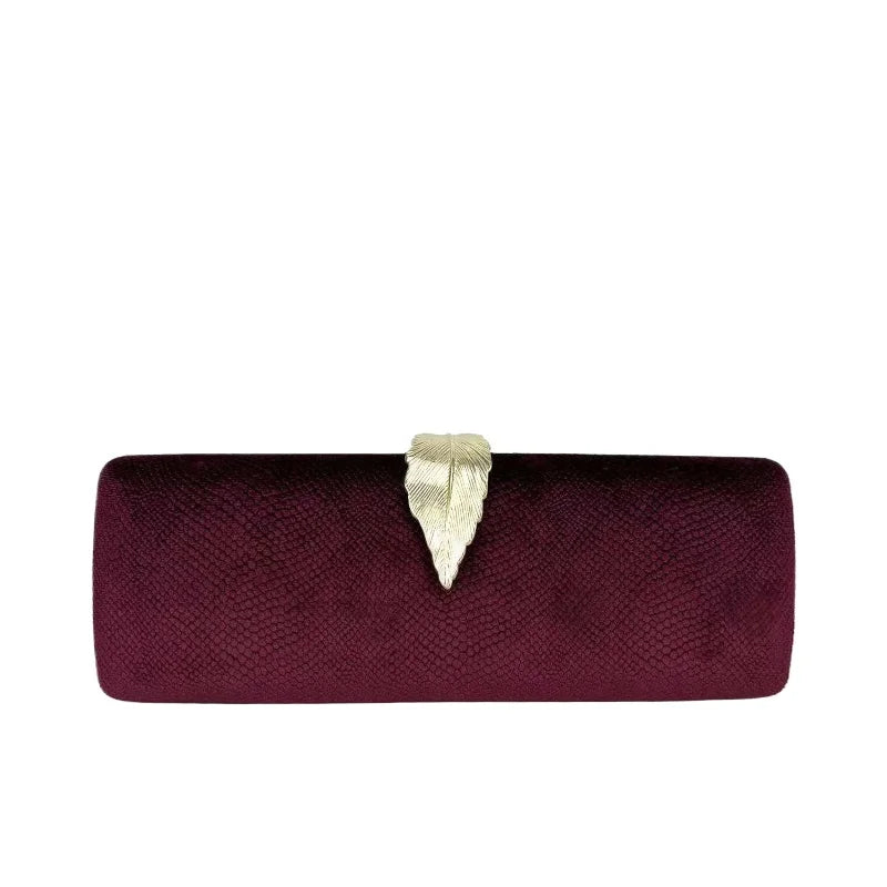 Elegant Ladies' Purple Evenin Clutch Luxury Emerald Serpentine Purse Vintage Leaf Buckle Velvet Wedding Party Dress Handbag