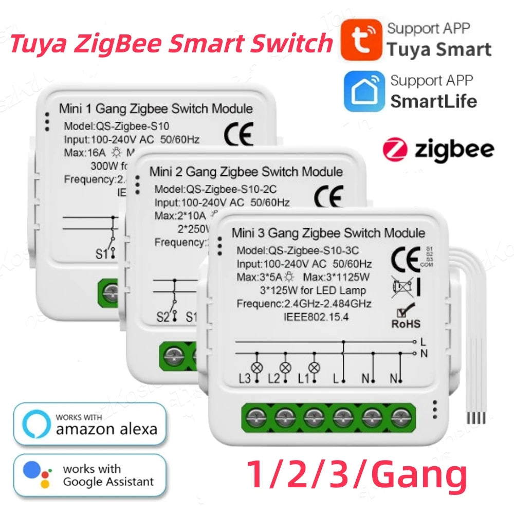 Tuya Smart Zigbee Mini Light DIY Switch Module 2 Way Control Smart Home Relay Breaker Works With Alexa Google Home 1/2/3 Gang