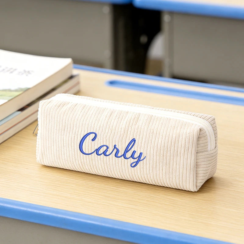 Customised Embroidery/Standard Style 2 Options,High-quality corduroy pencil case, clutch bag, small and lightweight,!