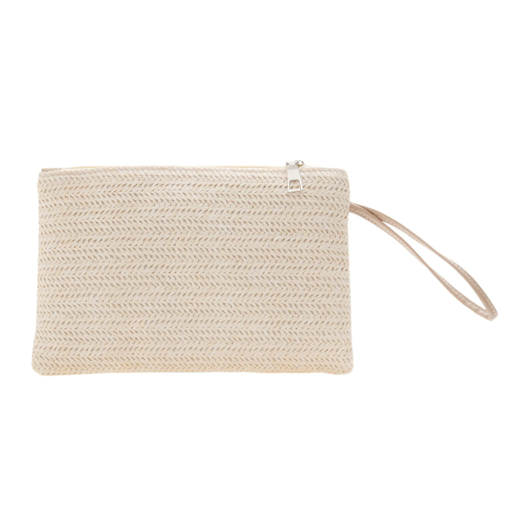 Solid Straw Woven Wristlet Clutch Bag Portable Beach Wallet Women Daily Phone Cash Storage Coin Purse Card Holder Hand Pouch