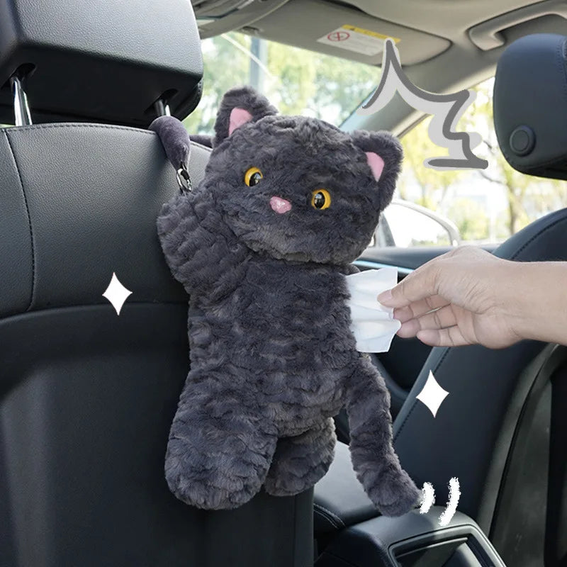 1pc Universal Car Tissue Hanger Cute Cat Creative Hanging Tissue Holder Plush Vehicle Tissue Case  Paper Box