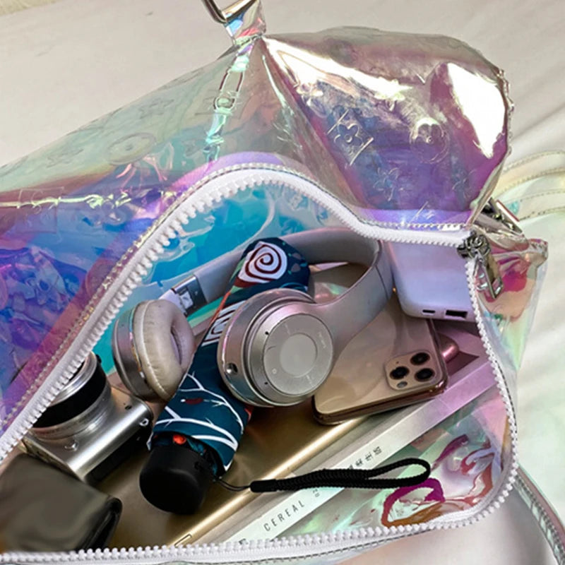 Fashion Colorful Transparent Jelly Bag Laser Shoulder Bag Women Handbag Waterproof Large Capacity Storage Bag Travel Bag