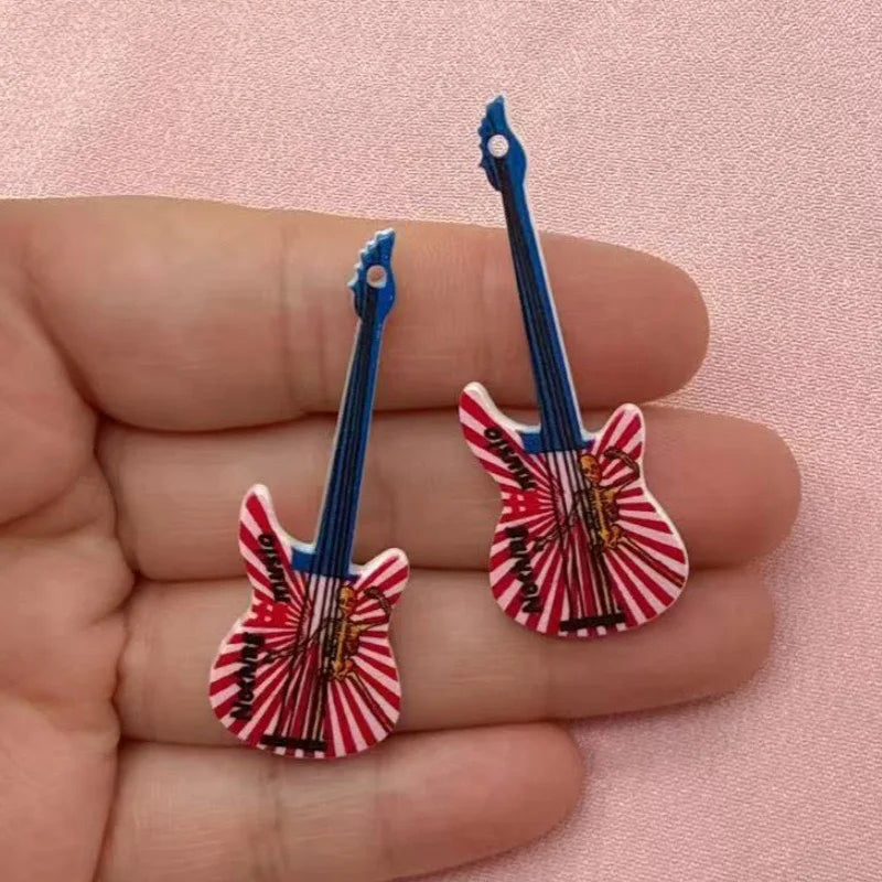 12pcs 16 color printed skeleton guitar acrylic DIY keychain earrings bag handicrafts accessories