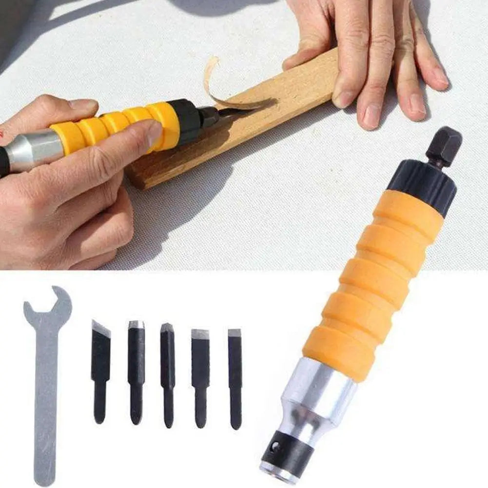Electric Wood Chisel Carving Tool, Hand Carving Chisel with Wrench Chuck Attachment 5 Blades Flexible Shaft Woodworking Woodcut