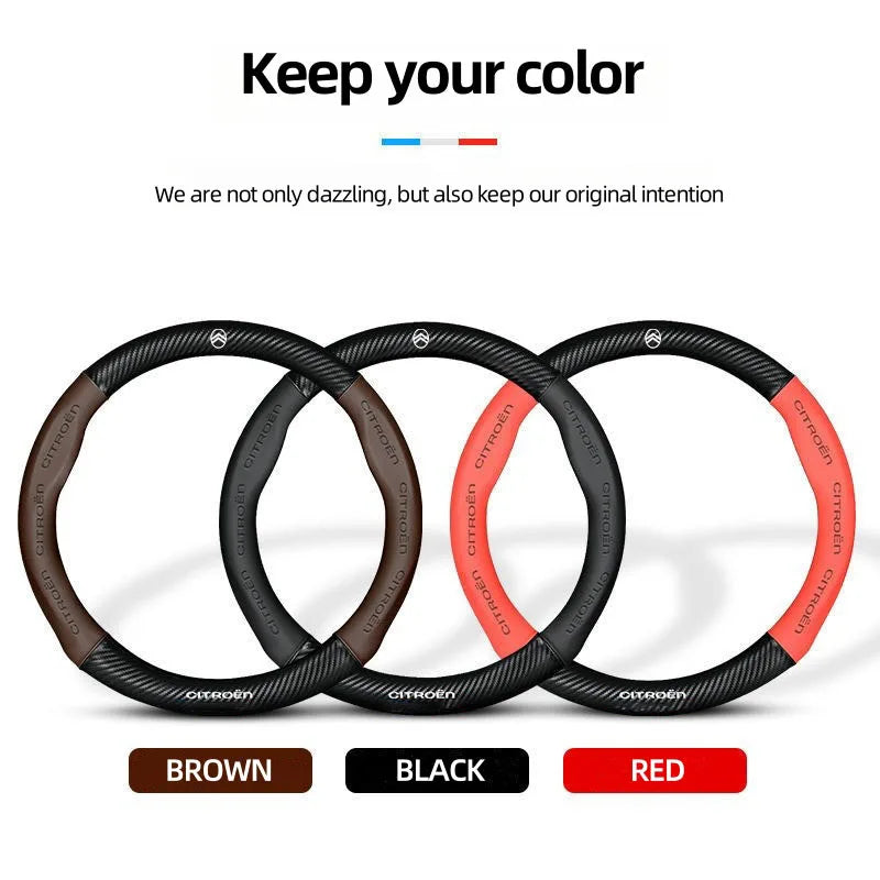 For Citroen C2 C3 C5 Aircross VTS Xsara C-Crosser Berlingo Jumpy Carbon fiber Leather Car Steering Wheel Cover Auto Accessories