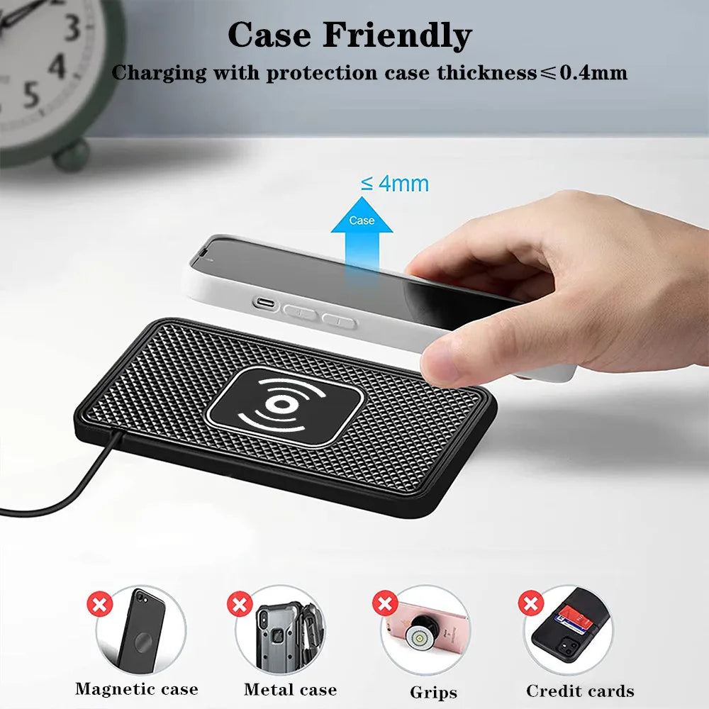 Car Wireless Charger Silicone Non Slip Pad for iPhone 15 14 13 12 Samsung Car Wireless Phone Chargers Fast Charging Station