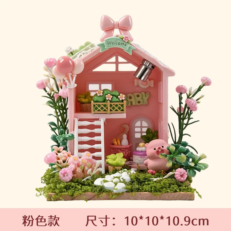Kawaii Fairy House Craft Kit with LED Lights DIY Miniature Scene 3D Assembly Craft Model for Shelf Decor Christmas Birthday Gift