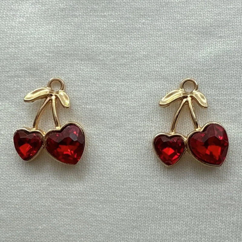 12pcs Amazon Red Cherry Keychain DIY Accessories Water Diamond Resin Fruit Pendant Car Women's Bag Pendant