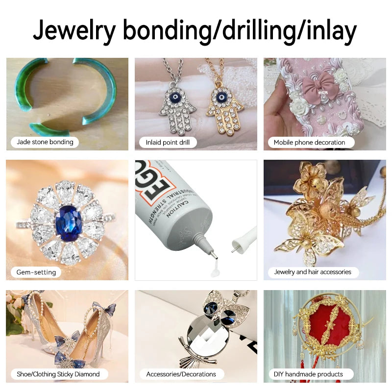 Zhanlida 50/110ML EGOOO Jewelry Decoration Glue Transparent DIY Pen Diamond Clothes Drill Phone Case with Needle Applicator