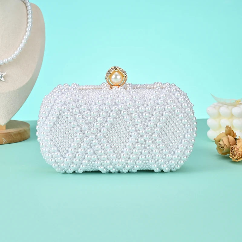 New high-end pearl evening bag with handcrafted beading, versatile for wedding banquet and party dresses, handbag