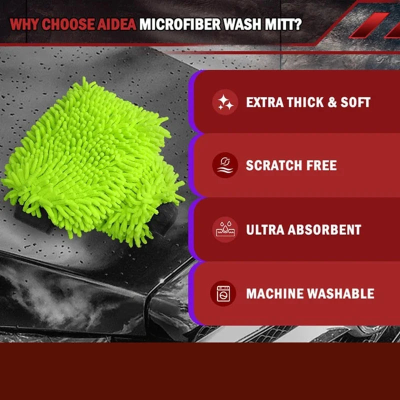 Car cleaning microfiber, 2-piece set - scratch free and lint free, high-quality lint microfiber car wash gloves - green