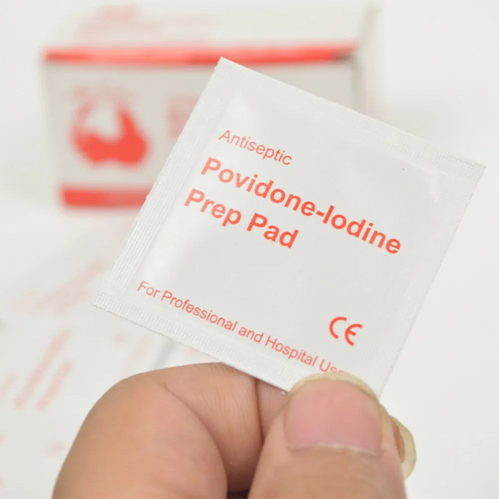 100Pcs Povidone Iodine Antiseptic Swabs Disposable Pre-Sterilized Cotton Pads for Wound Care First Aid Surgical Emergency Kits