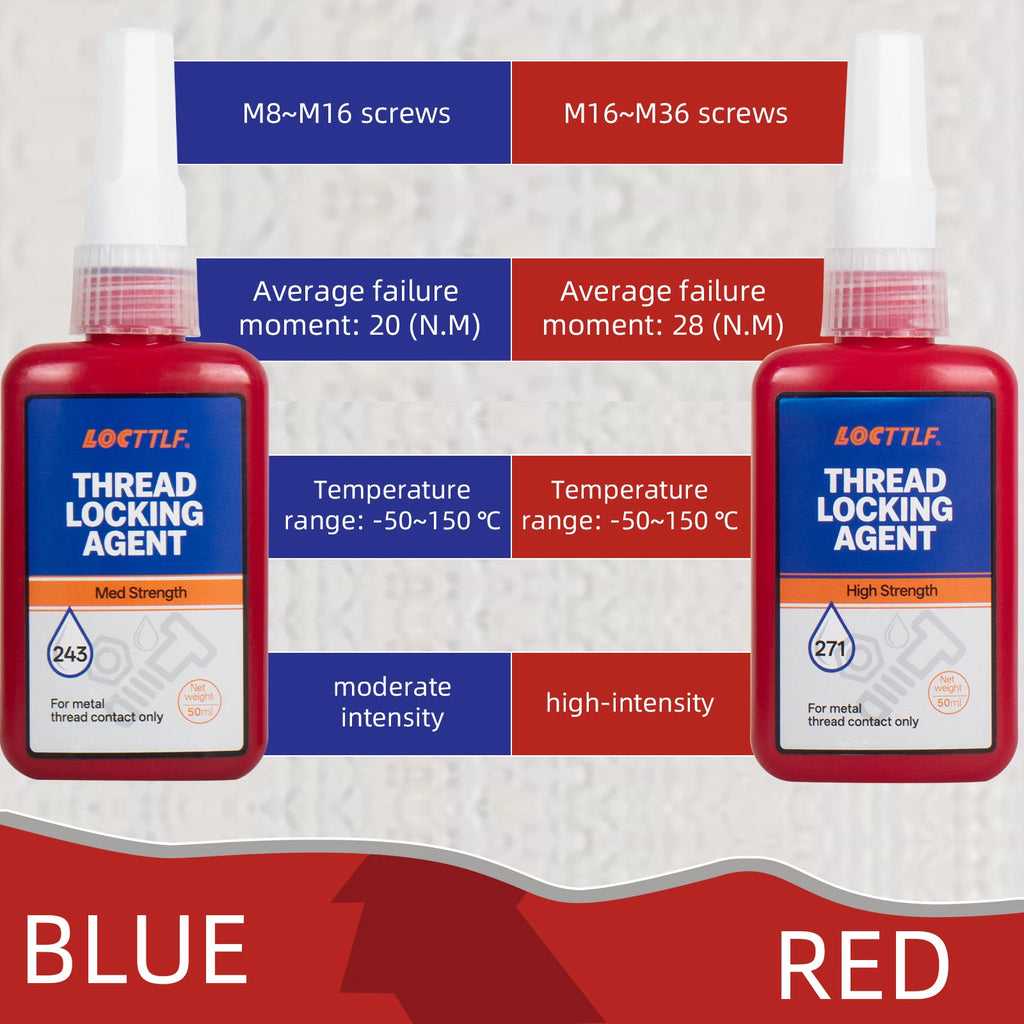 50ml Threadlocker 271Red High-Strength Thread Locker 243 Nuts-Bolts Locker Screw  Lock Tight Seal Fasteners Anaerobic Adhesive