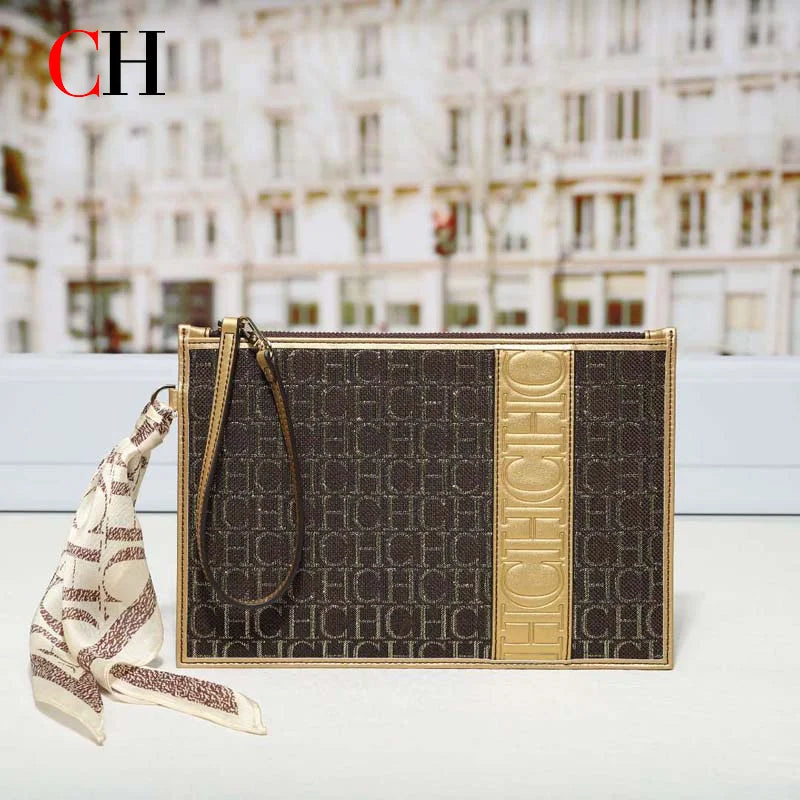 CH Print Zipper Clutch Bag Women Designer Luxury Wristlet Handbag Large Capacity Evening Purse With Silk Scarf