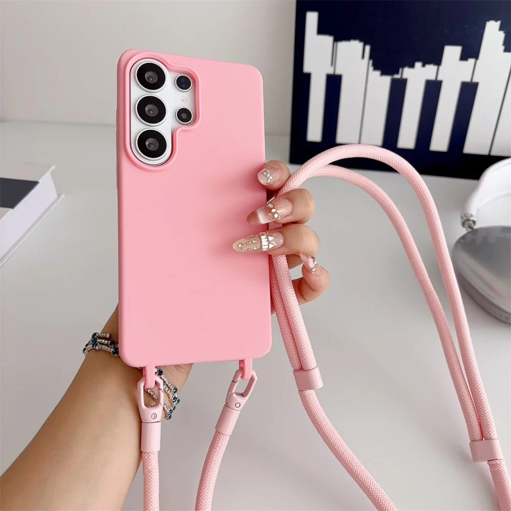 Official Lanyard Case For Samsung Galaxy S26 S25 Edge S24 Ultra S23 S22 S21 Plus S20 FE A16 A06 5G Crossbody Cord Strap Cover