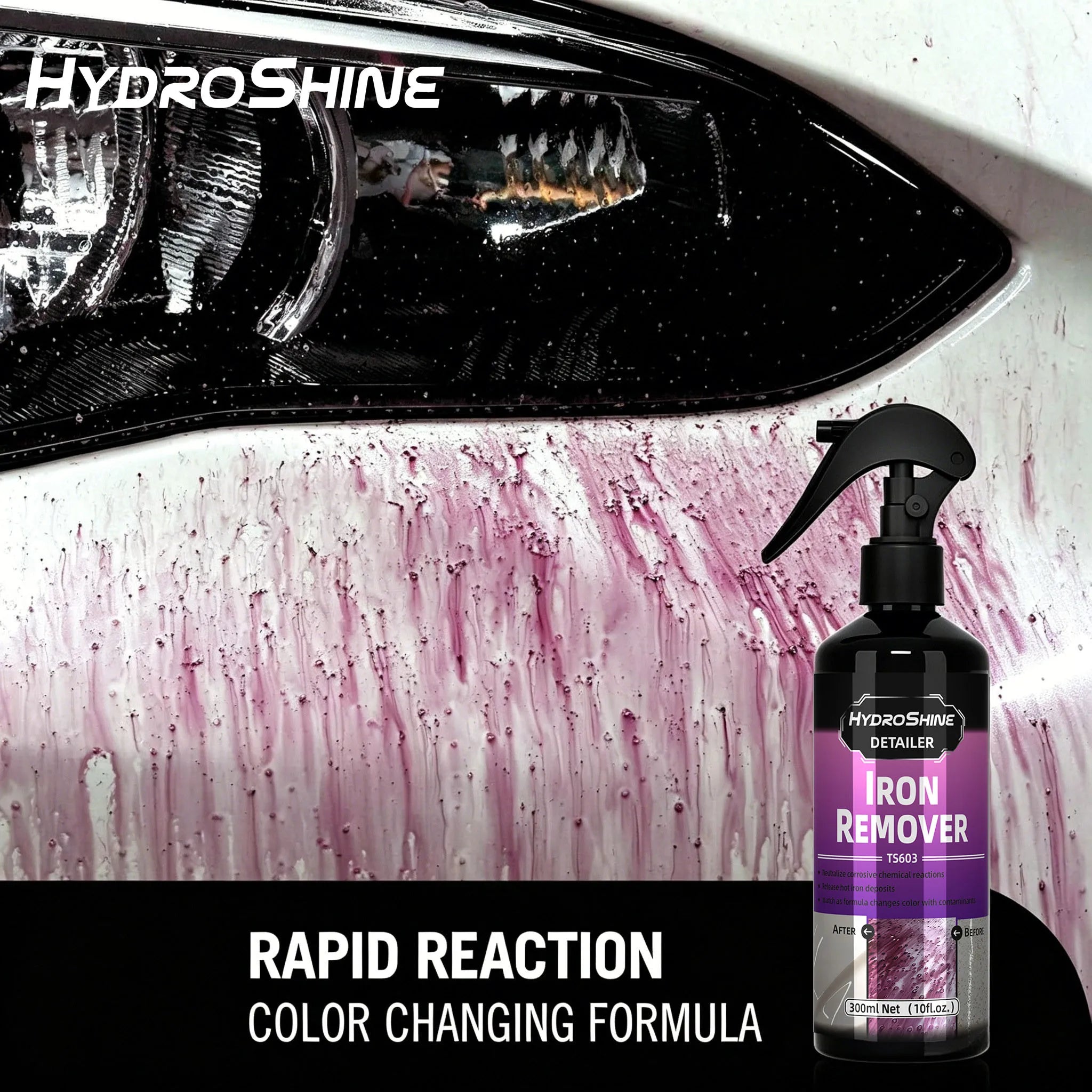 Hydroshine Iron Remover Car Detailing Fallout Spray Decontamination Kit Rust Remover Spray for Brake Rim Metal Surface Particles