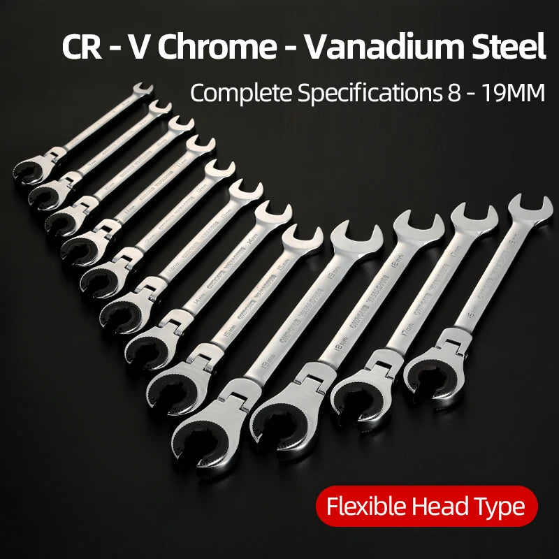 8-19mm Metric Flex-Head Ratcheting Wrench Professional Chrome Vanadium Steel Ratchet Wrenches Fast And Labor-Saving Dual-Use