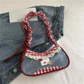 Y2K Grid Bowknot Underarm Bag Women Lace Shoulder Bag Korean Style Aesthetic Handbag Large Capacity Crossbody Bag Fashion Cute