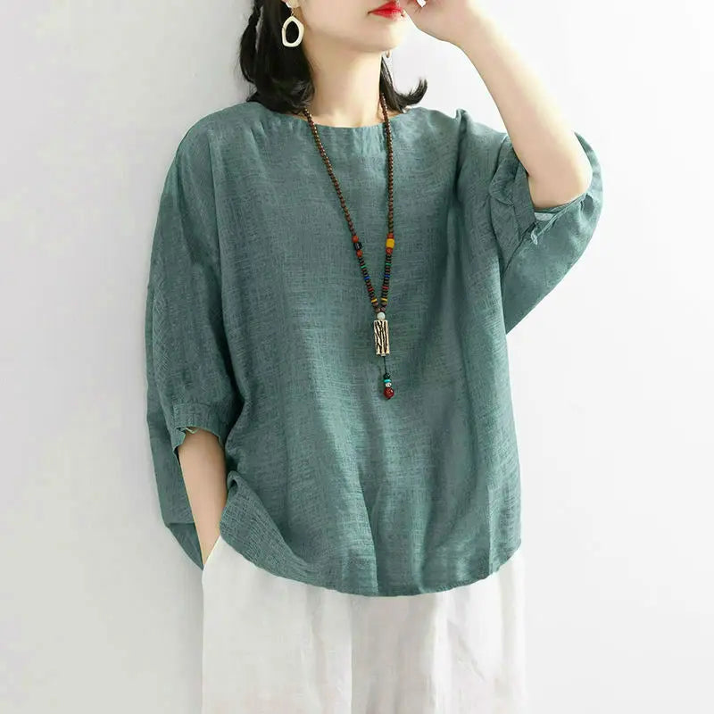 Plus Size Women's Summer Casual Solid Color Round Neck T-Shirt Loose Thin Office Lady Fashion New Arrival