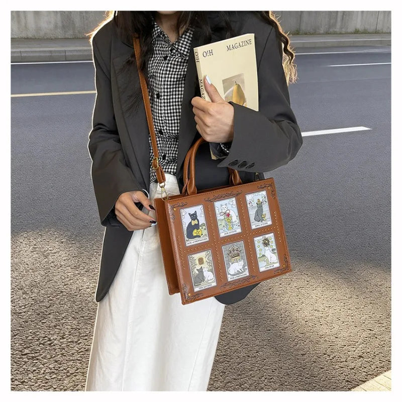 Vintage and Luxury Designer Bag Popular Fashionable Tote Bag Large Capacity with Delicate Embroidery Cat Printing Bag for Women