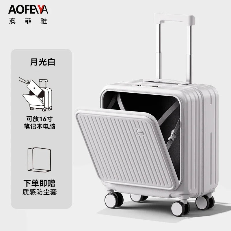 Front Opening Luggage 18 20 Inch Carry On Suitcase Lightweight Spinner Wheels Mini Travel Trolley Case with Laptop Compartment