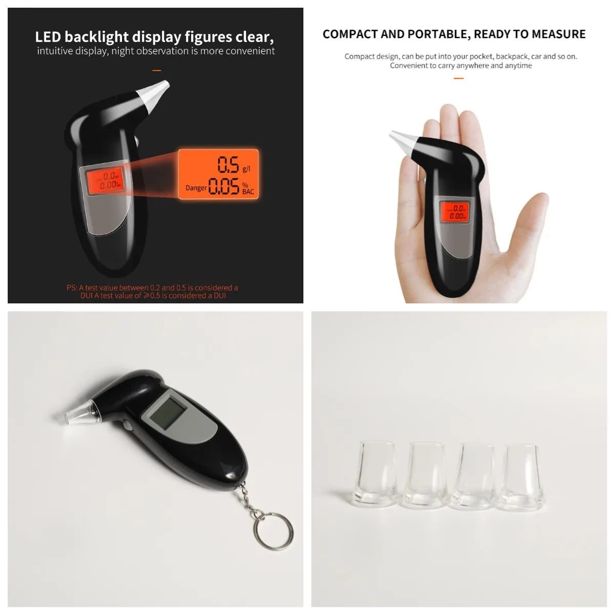 Car Mounted Bird Song Alcohol Tester, Digital Blowing Screen Breathalyzer, Driving Detection & Keychain (Excluding Battery)
