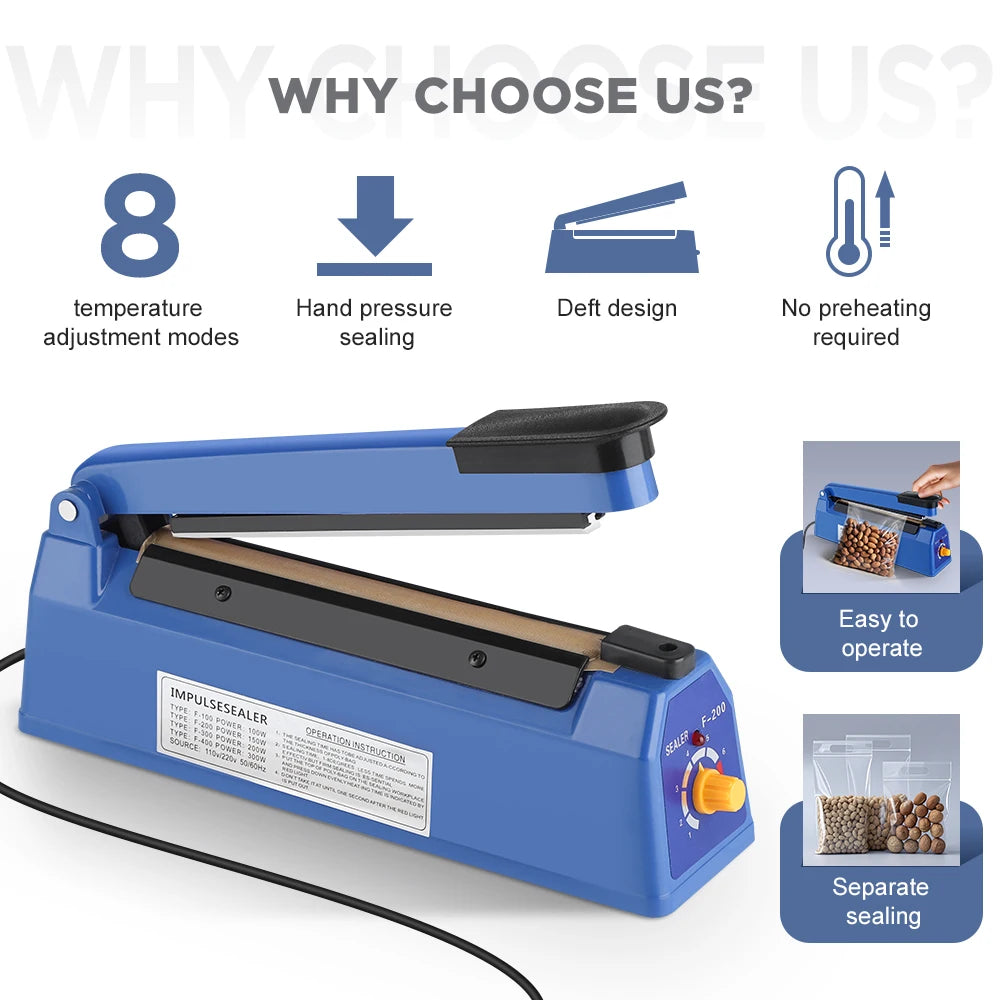 280/200mm 110/220V Heat Seal Machine Household Impulse Vacuum & Power Suction Food Meat Plastic Bag Sealer Kitchen Fruit Storage