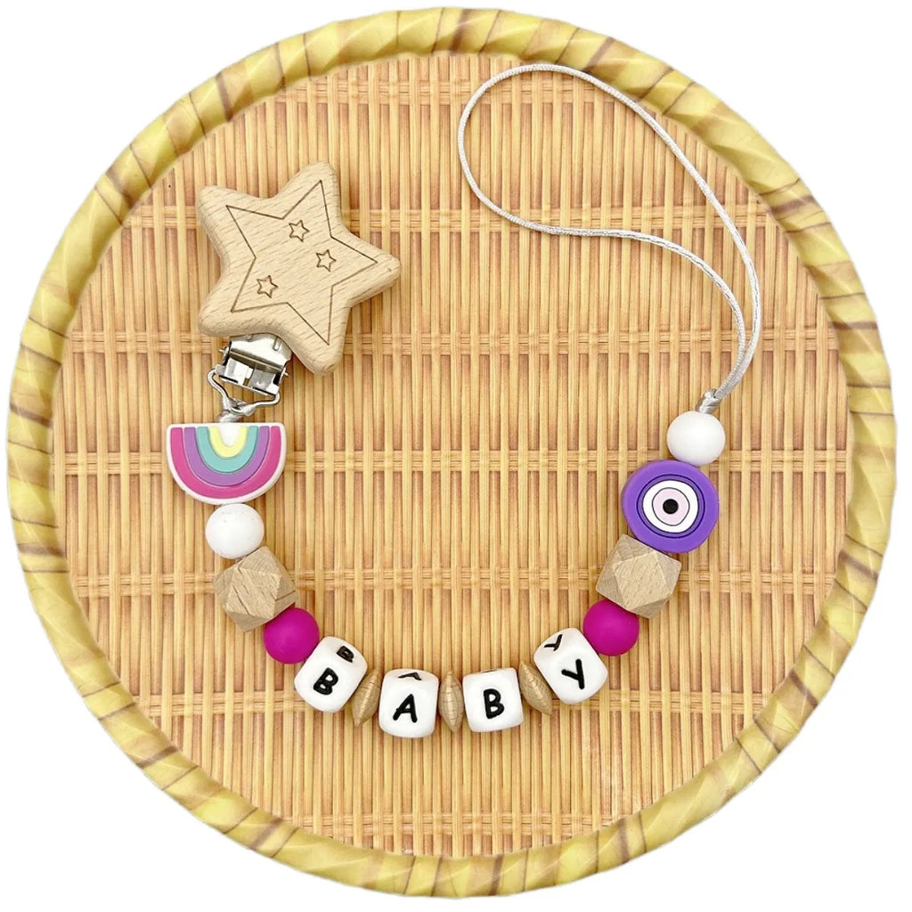Custom Letter Name Rainbow Pacifier Clips Chain Teether Pendants for Baby Infant Chew Leash Nipple Holder Teether Creative Gifts