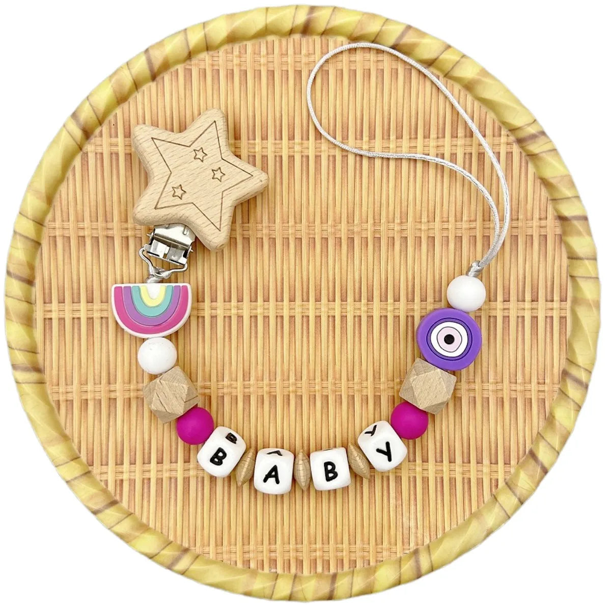 Custom Letter Name Rainbow Pacifier Clips Chain Teether Pendants for Baby Infant Chew Leash Nipple Holder Teether Creative Gifts