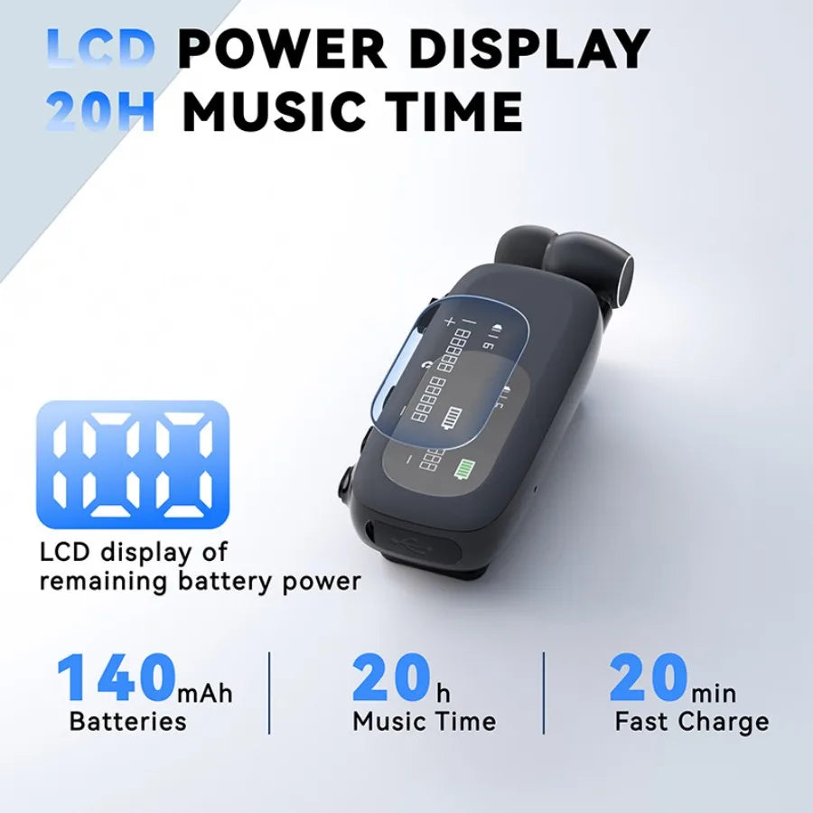 K75 Lavalier Business Headset Bluetooth 5.4 Bass Earphone HD Call Vibration Reminder+Voice Number Reporting Wireless Headphone