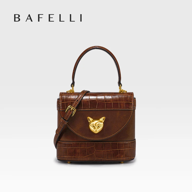 BAFELLI HANDBAG 2026 WOMEN'S NEW CROSSBODY LEATHER PURSE EVENING BAG CROCODILE GRAIN DESIGNER BUCKET CAT LUXURY BRAND FASHION