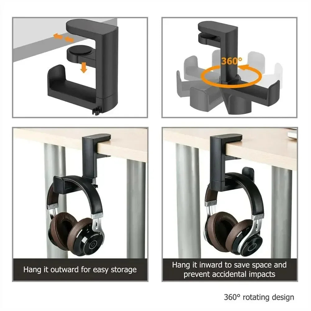 Drilling Free Installation Headset Desk Hook Adjustable Earphone Clip Non Slip Gaming Headset Holder Stand for Office Travel