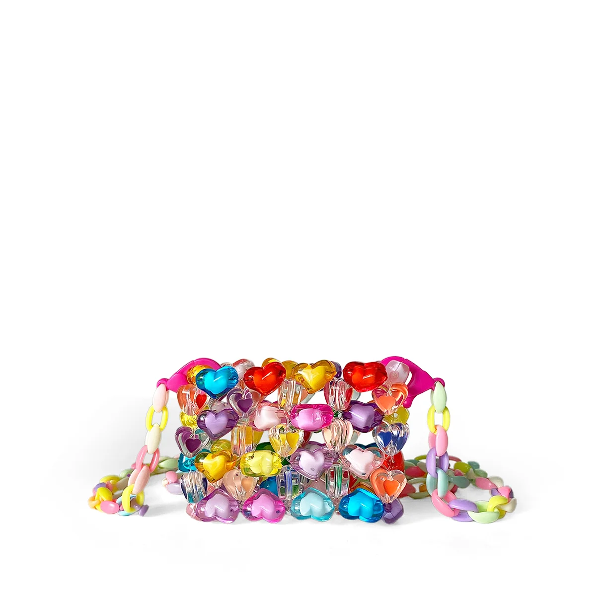 New Jelly Rainbow Love Bead Bag Hand Woven Bag Women's Dopamine Heart Cross Bag Mini