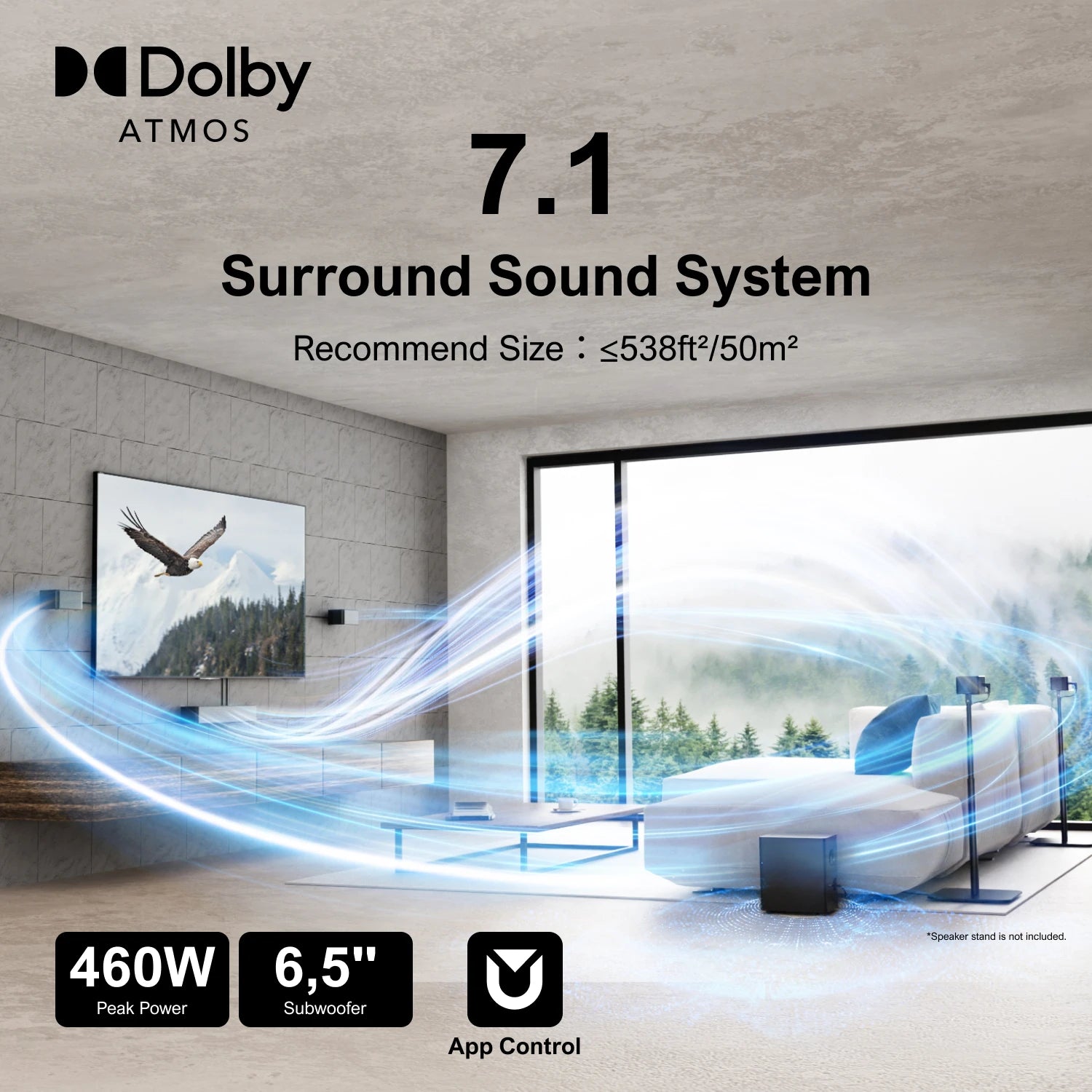 ULTIMEA Poseidon D80 7.1 Surround Soundbar with Dolby Atmos, Wireless Subwoofer&4 Speakers, Home Theater System with APP Control