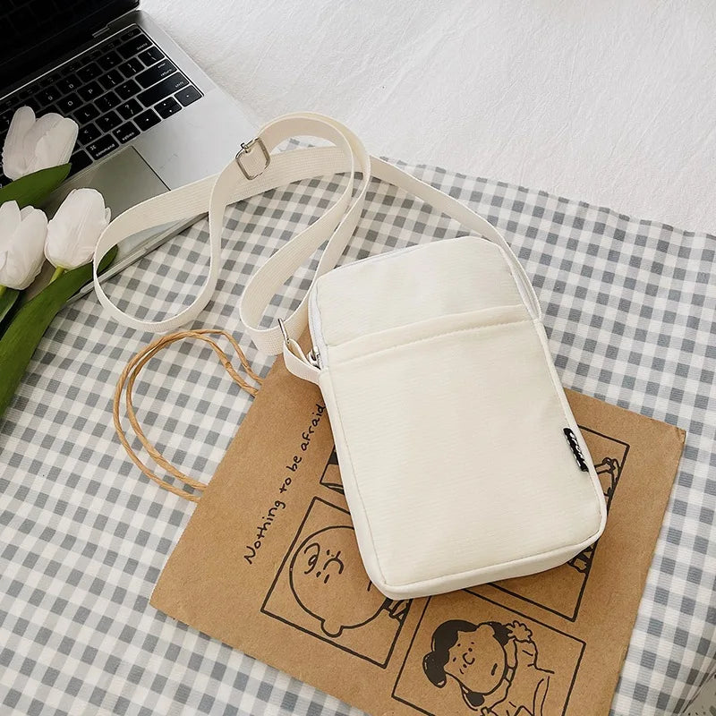 New Fashionable Mini Phone Pouch Square Vertical Tote Bag Simple Shoulder Bag Portable Lightweight Canvas Coin Crossbody Bag
